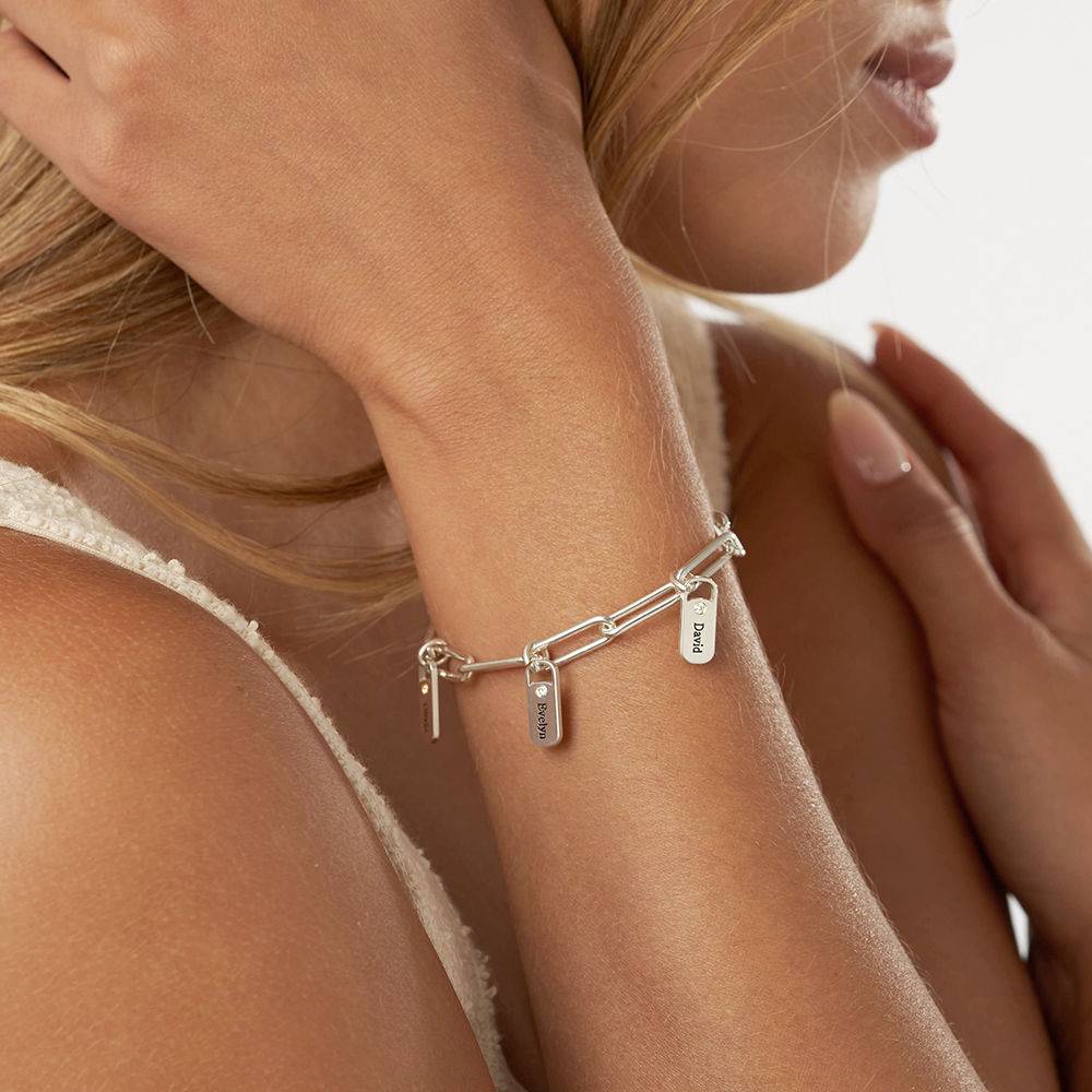 Pulsera de Eslabones Rory con Dijes Personalizados con Diamantes en Plata-1 foto de producto