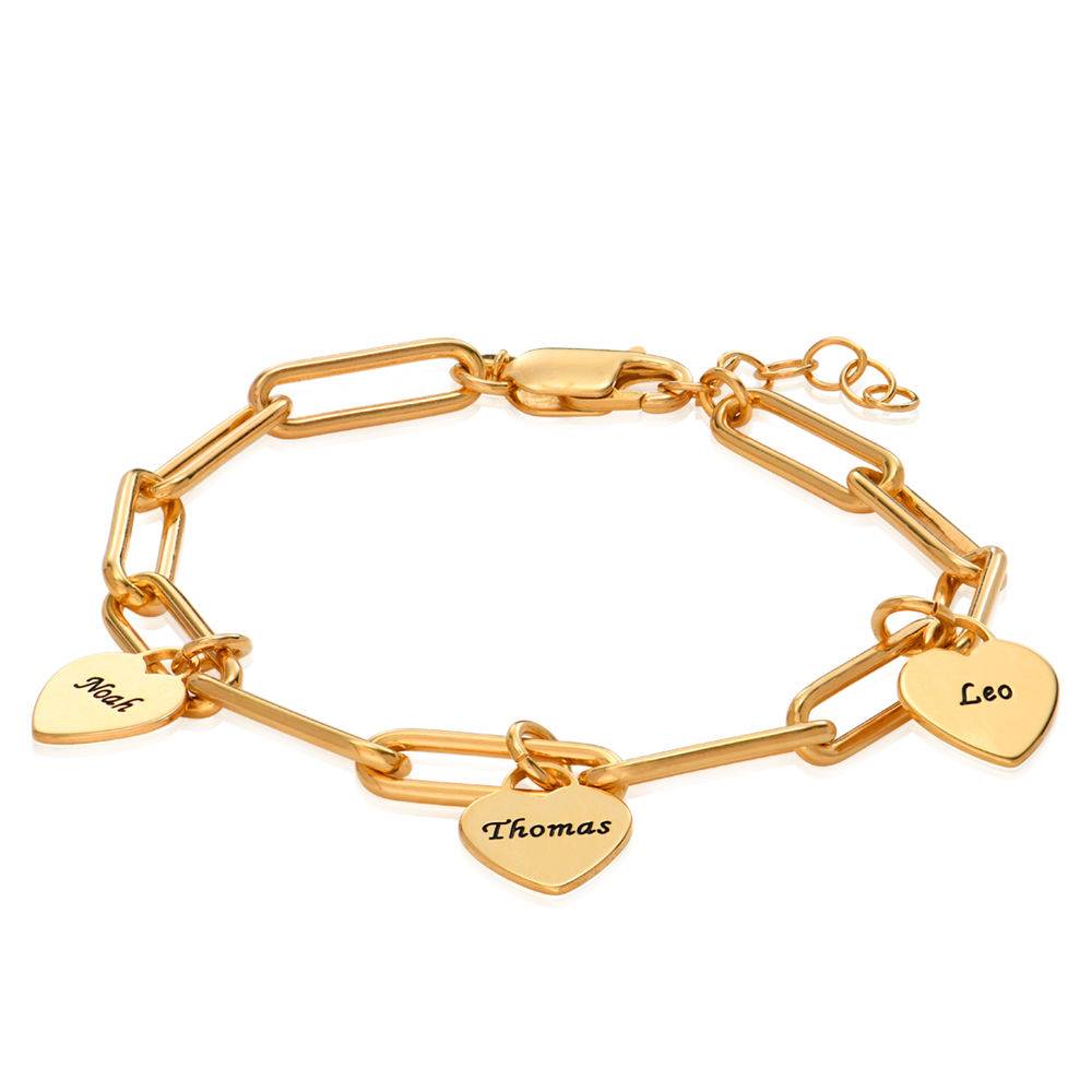Pulsera de Eslabones Rory con Dijes de Corazón Personalizados en Baño de Oro-2 foto de producto