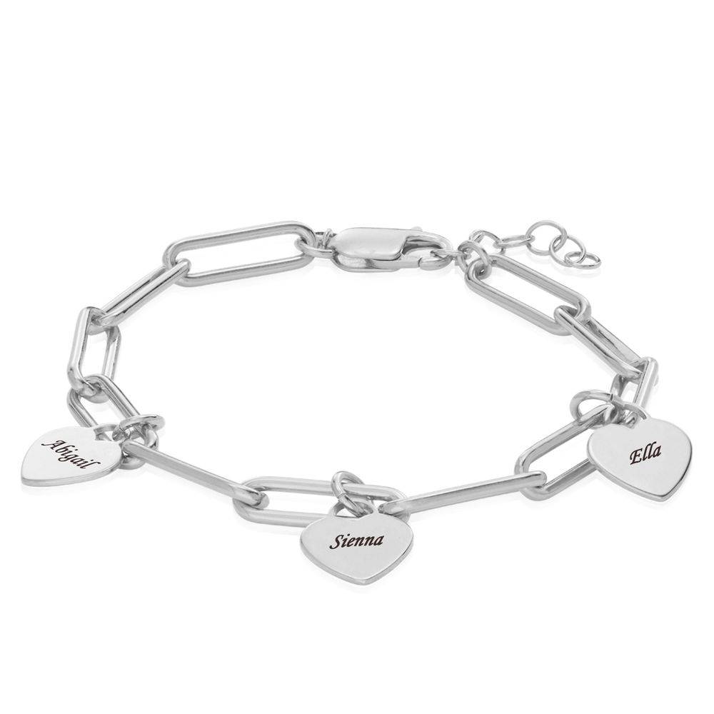 Pulsera de Eslabones Rory con Dijes de Corazón Personalizados en Plata-2 foto de producto