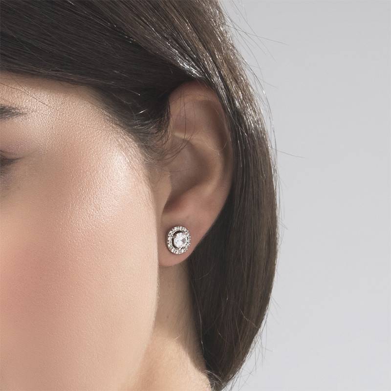 Pendientes de Botón con Circonita Cúbica en Plata Esterlina-1 foto de producto