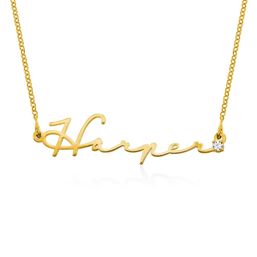 Collar con Nombre de Firma con Diamante en Chapa de Oro-3 foto de producto
