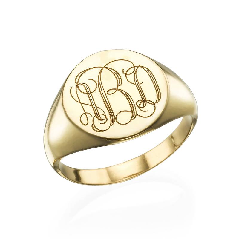 Anillo de Sello con Monograma Grabado para Mujer en Baño de Oro-1 foto de producto
