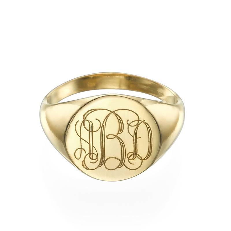Anillo de Sello con Monograma Grabado para Mujer en Baño de Oro-2 foto de producto