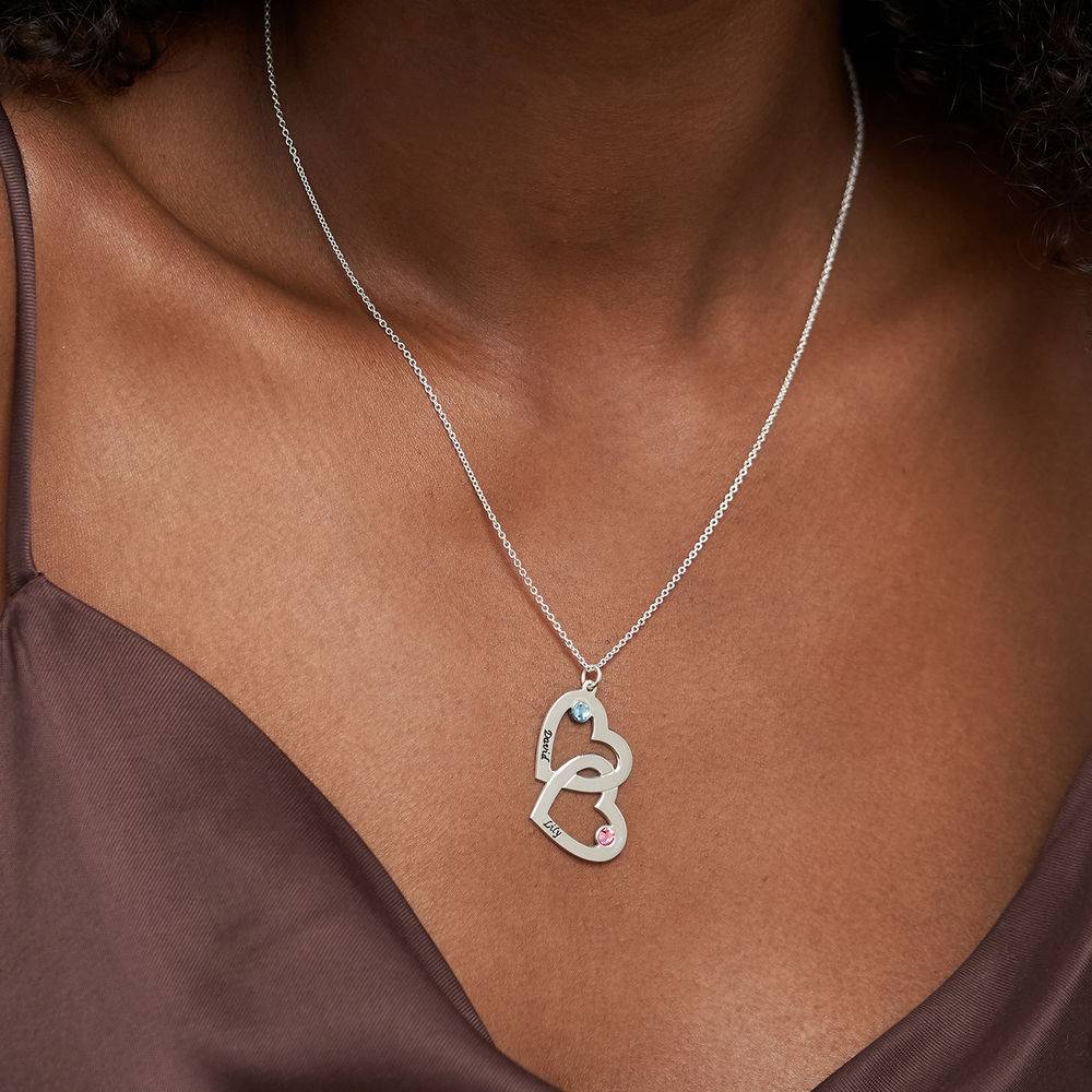 Collar Corazón en Corazón con Piedras de Nacimiento en Plata-3 foto de producto