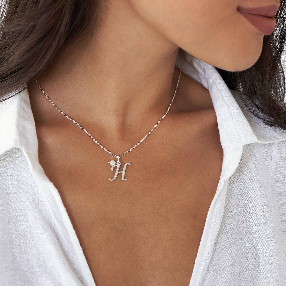 Collar Inicial con Piedra de Nacimiento en Plata-2 Collar Inicial con Piedra de Nacimiento en Plata-2 foto de producto