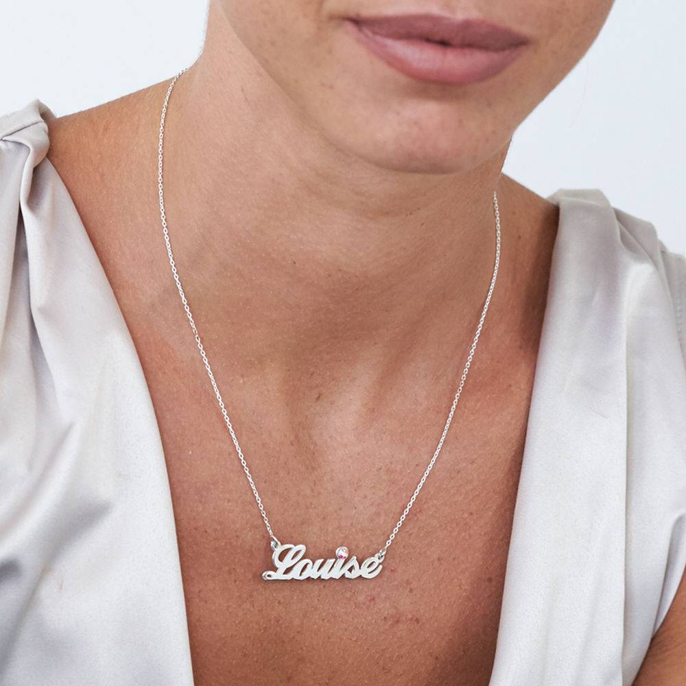 Collar con Nombre con Piedra de Nacimiento en Plata Esterlina-3 Collar con Nombre con Piedra de Nacimiento en Plata Esterlina-3 foto de producto