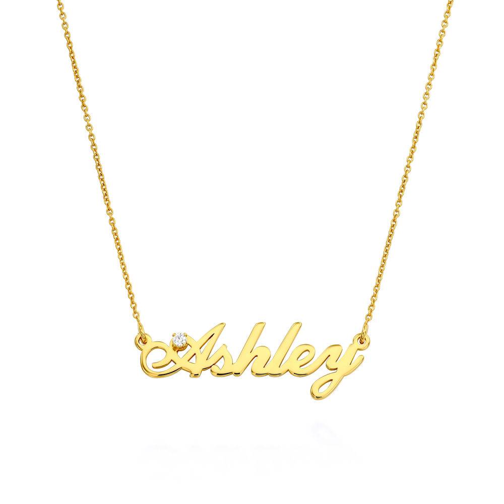 Collar con Nombre Hollywood Pequeño con 0.05ct Diamante en Chapa de Oro-1 foto de producto