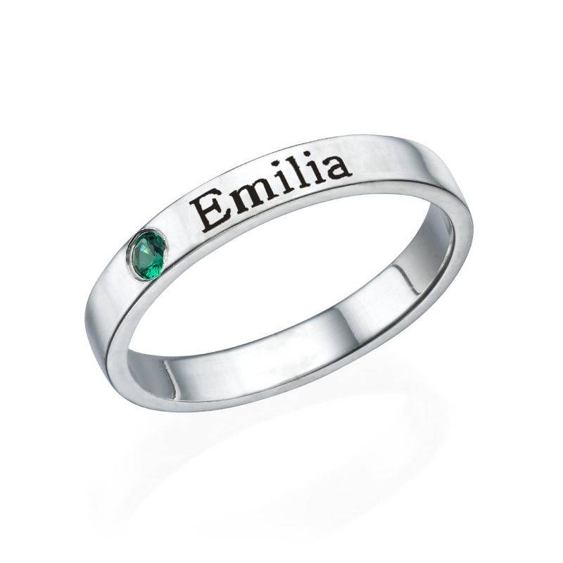 Anillo Apilable con Nombre y Piedra de Nacimiento en Plata Esterlina-4 foto de producto