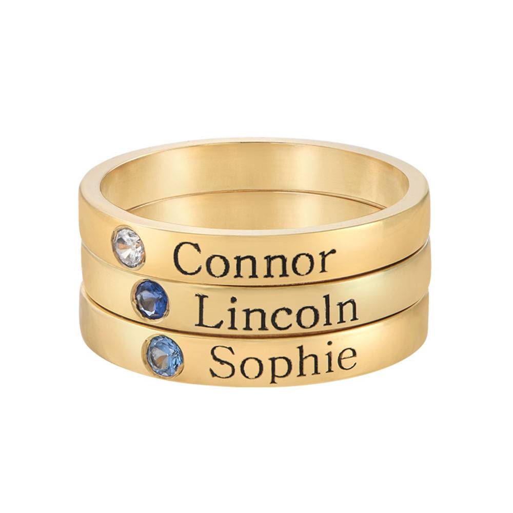 Anillo Apilable con Nombre y Piedra de Nacimiento en Vermeil de Oro-4 foto de producto