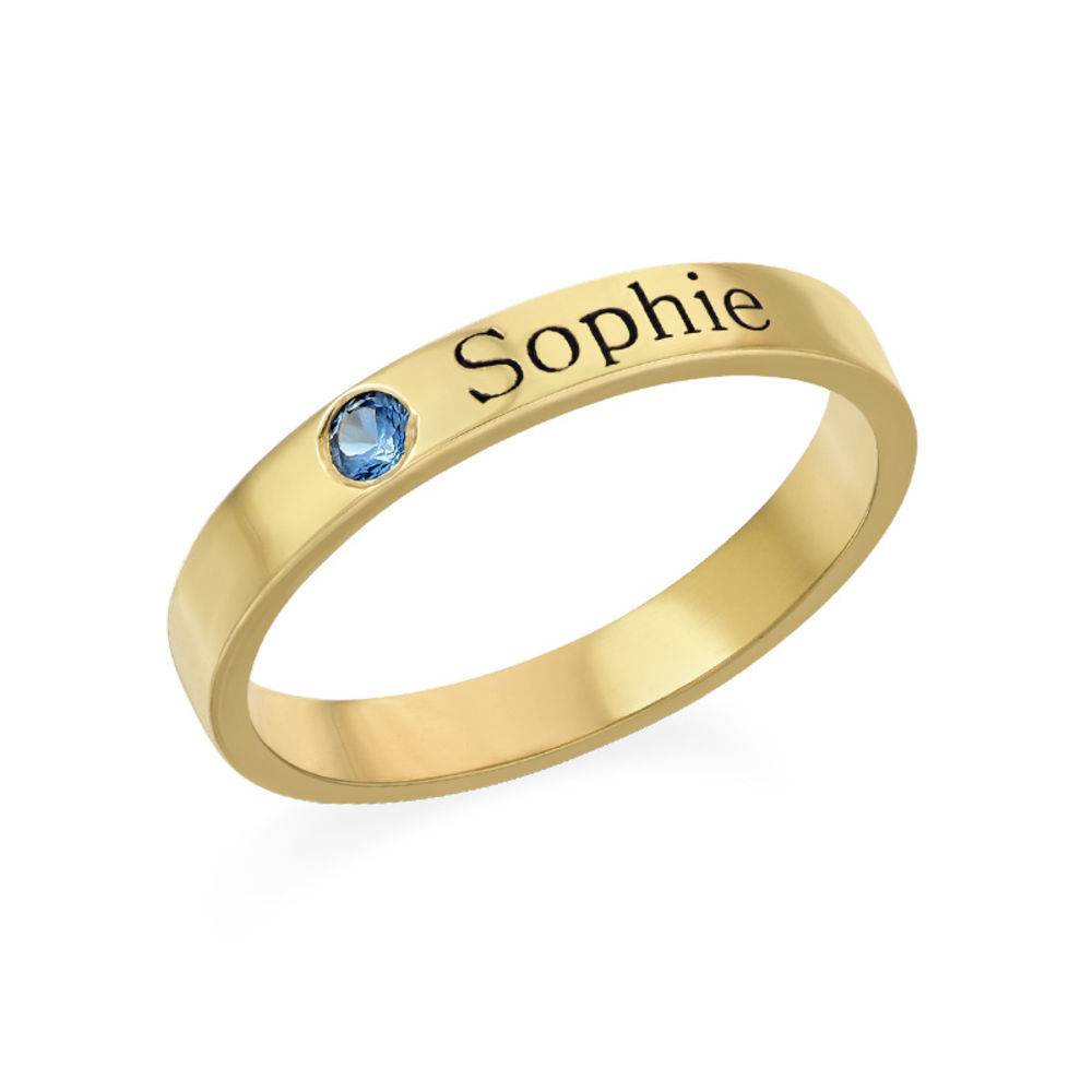 Anillo Apilable con Nombre y Piedra de Nacimiento en Vermeil de Oro-5 foto de producto