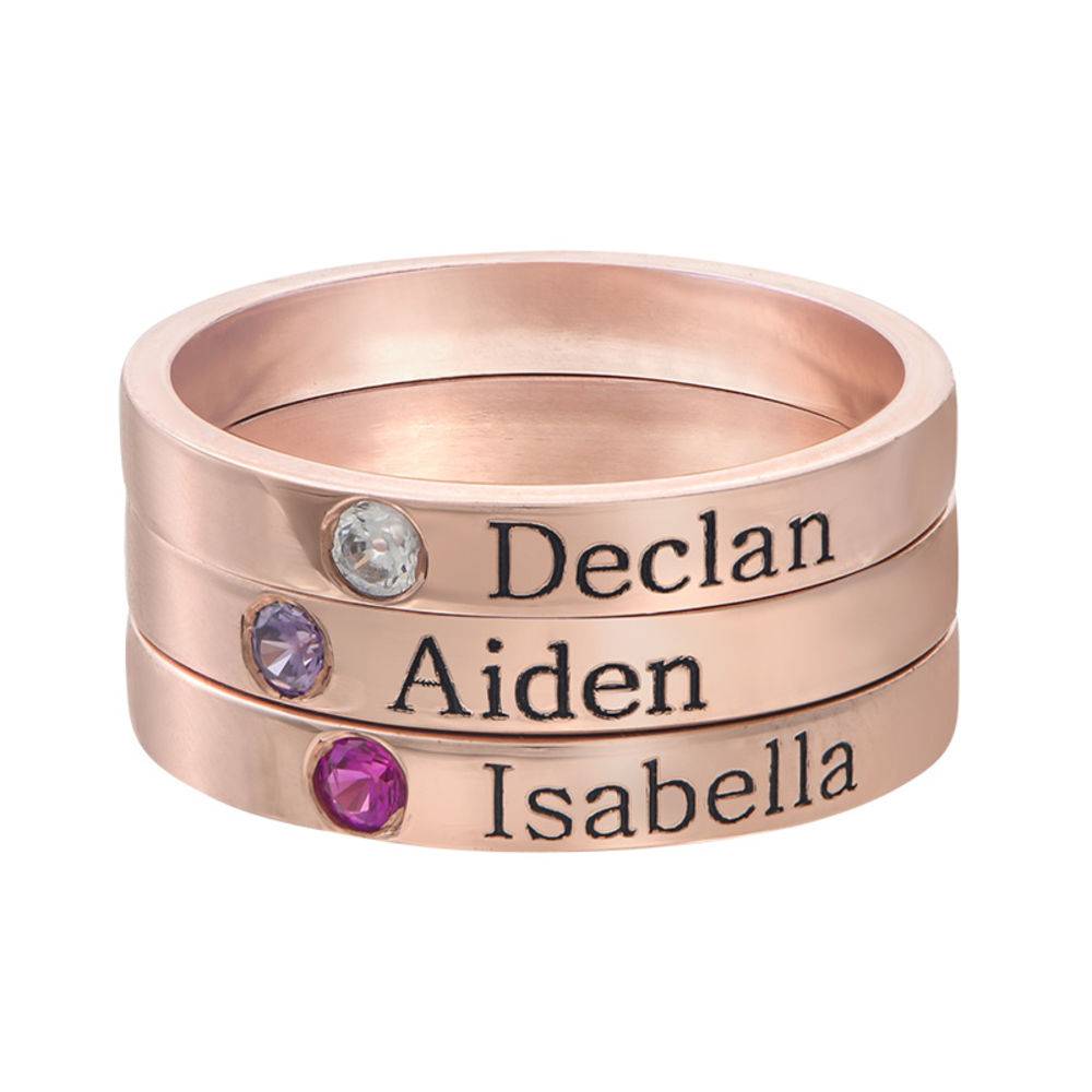Anillo Apilable con Nombre y Piedra de Nacimiento en Chapa de Oro Rosa-1 foto de producto