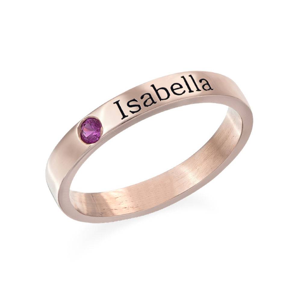 Anillo Apilable con Nombre y Piedra de Nacimiento en Chapa de Oro Rosa-5 foto de producto
