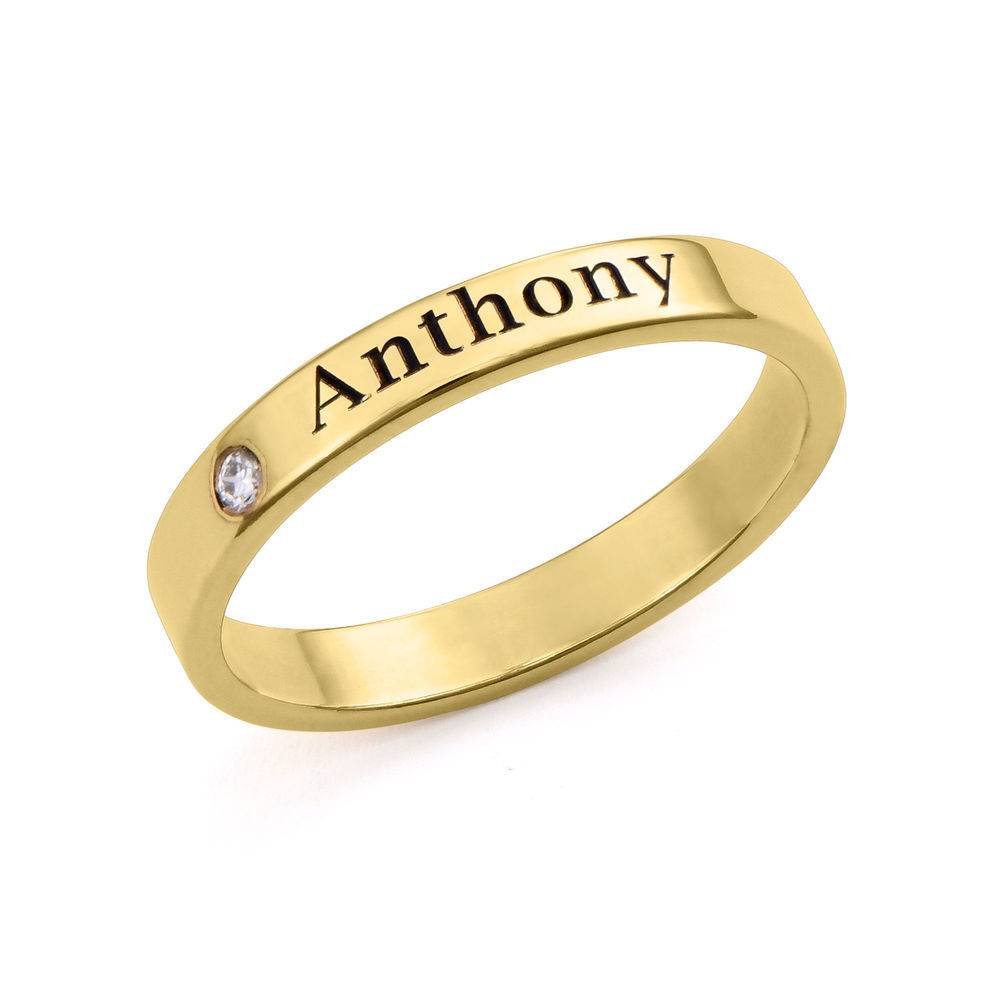 Anillo Apilabile con Nombre y Diamante en Chapa de Oro-4 foto de producto