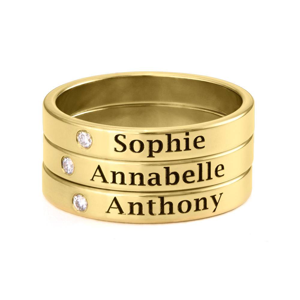 Anillo Apilabile con Nombre y Diamante en Chapa de Oro-5 foto de producto
