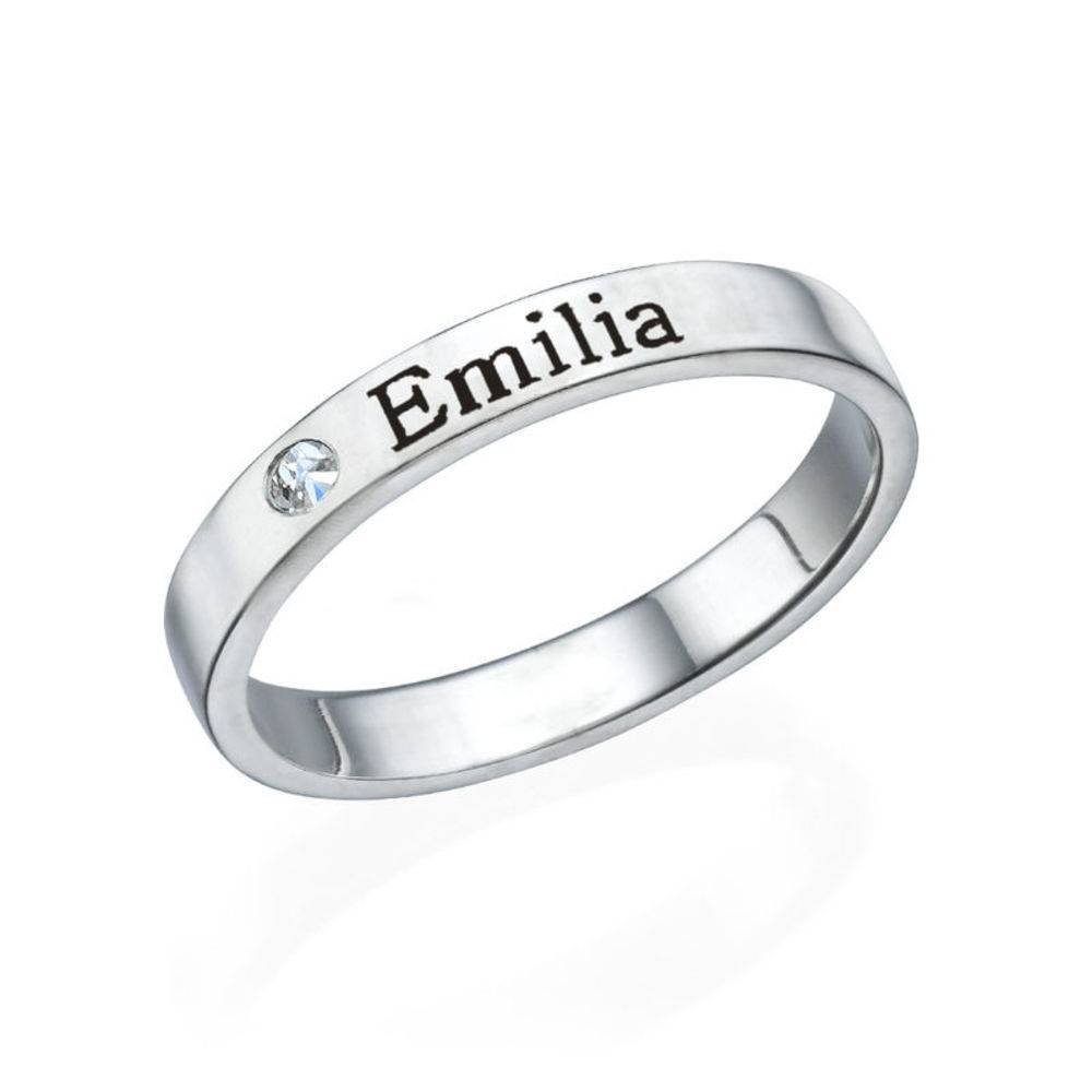 Anillo Apilabile con Nombre y Diamante en Plata Esterlina-1 foto de producto