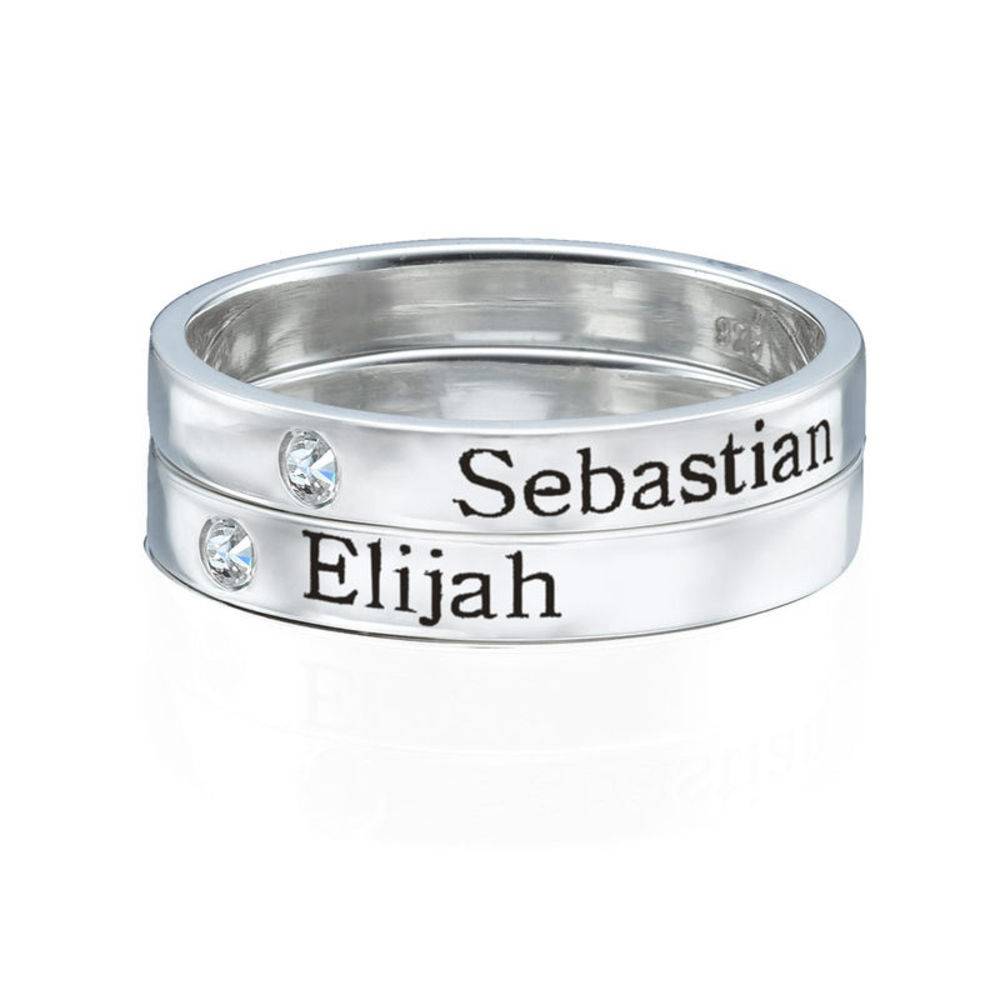Anillo Apilabile con Nombre y Diamante en Plata Esterlina-3 foto de producto