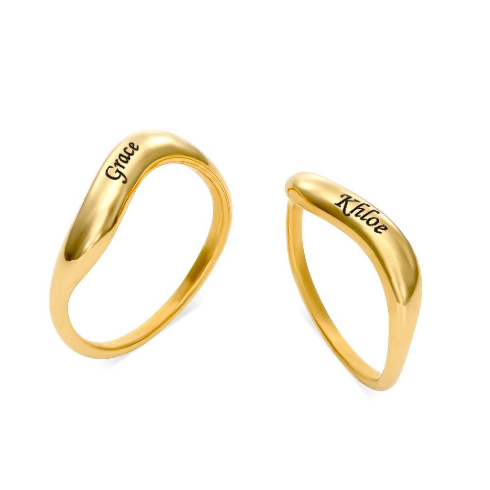 Anillo de Nombre Ondulado Apilable en Chapa de Oro-6 foto de producto