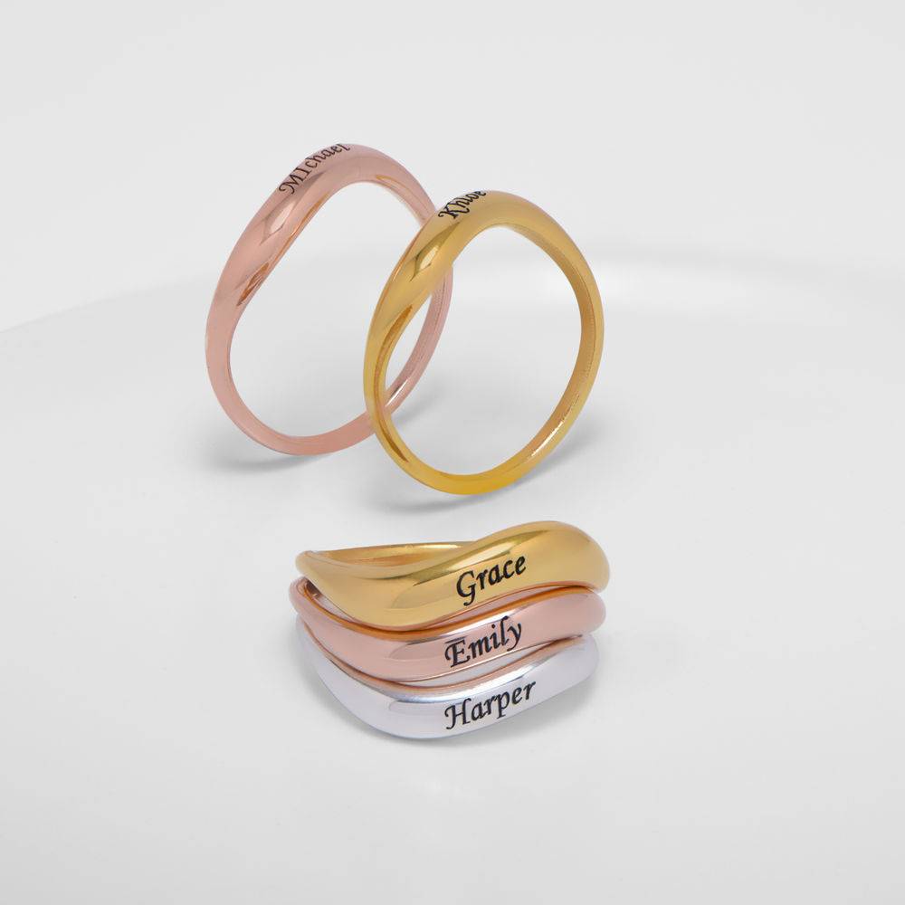 Anillo de Nombre Ondulado Apilable en Chapa de Oro Rosa-1 foto de producto