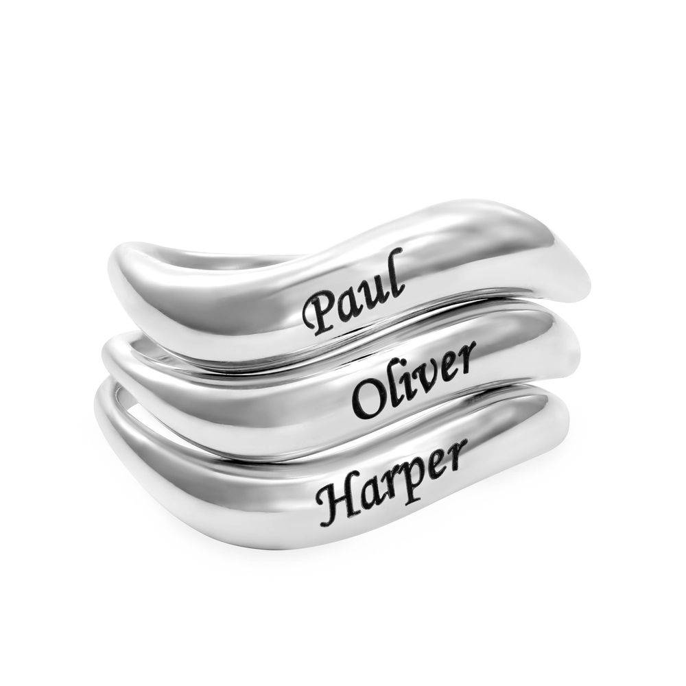 Anillo de Nombre Ondulado Apilable en Plata Esterlina-3 foto de producto