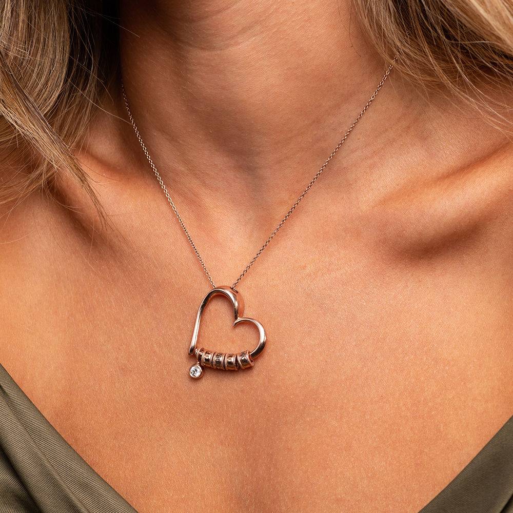 Collar Corazón Encantador con Cuentas Grabadas y Diamante de 0.1ct en Chapado de Oro Rosa-1 Collar Corazón Encantador con Cuentas Grabadas y Diamante de 0.1ct en Chapado de Oro Rosa-1 foto de producto