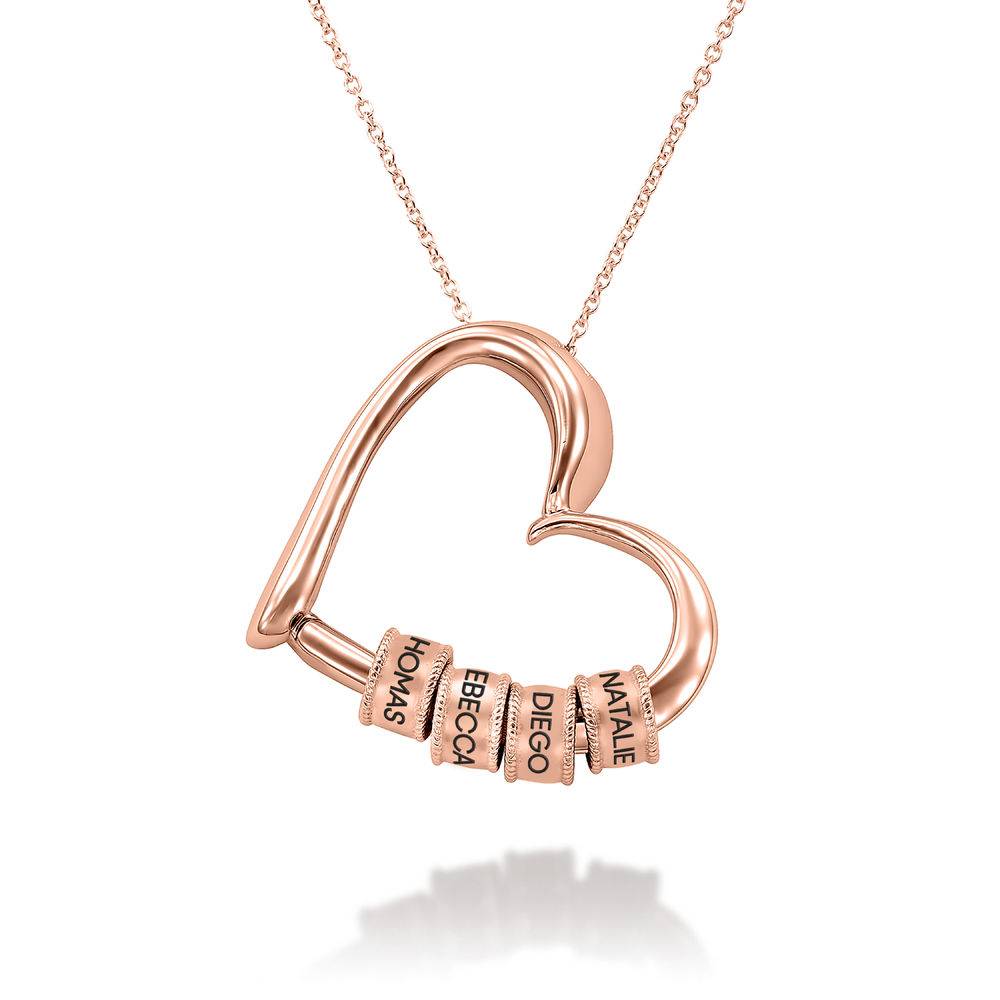 Collar Corazón Encantador con Cuentas Grabadas en Chapado de Oro Rosa-1 foto de producto