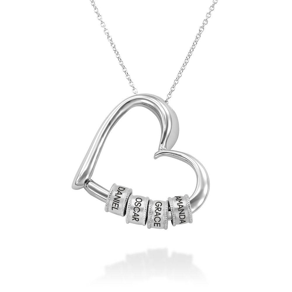 Collar Corazón Encantador con Cuentas Grabadas en Plata-1 Collar Corazón Encantador con Cuentas Grabadas en Plata-1 foto de producto