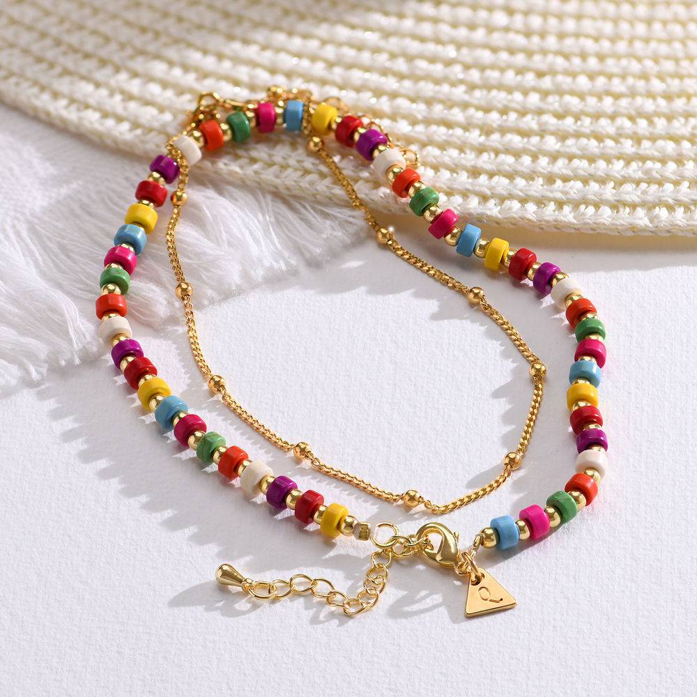 Pulsera / Tobillera de Cuentas en Capas Tropicales con Iniciales en Chapa de Oro-2 foto de producto
