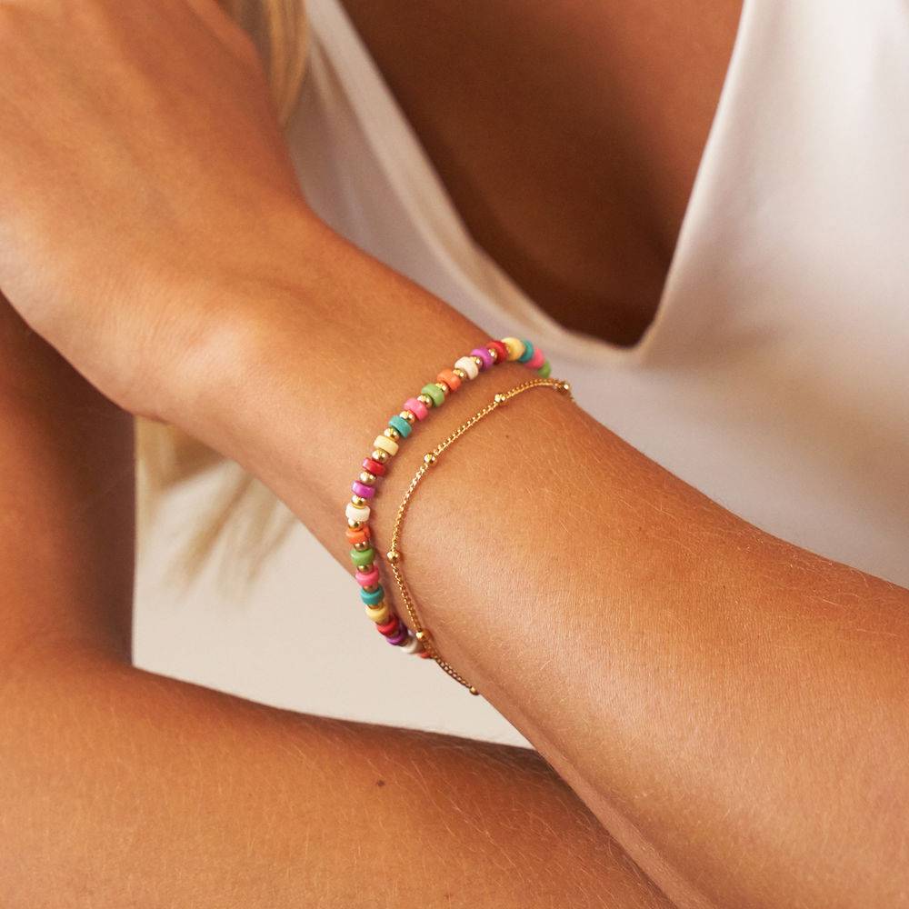 Pulsera / Tobillera de Cuentas en Capas Tropicales con Iniciales en Baño de Oro-2 foto de producto