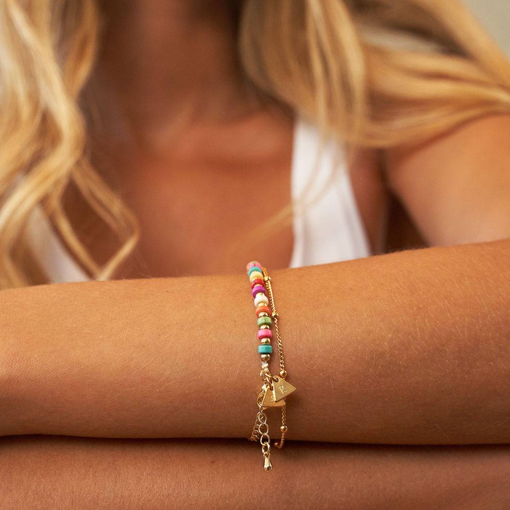 Pulsera / Tobillera de Cuentas en Capas Tropicales con Iniciales en Chapa de Oro-4 foto de producto