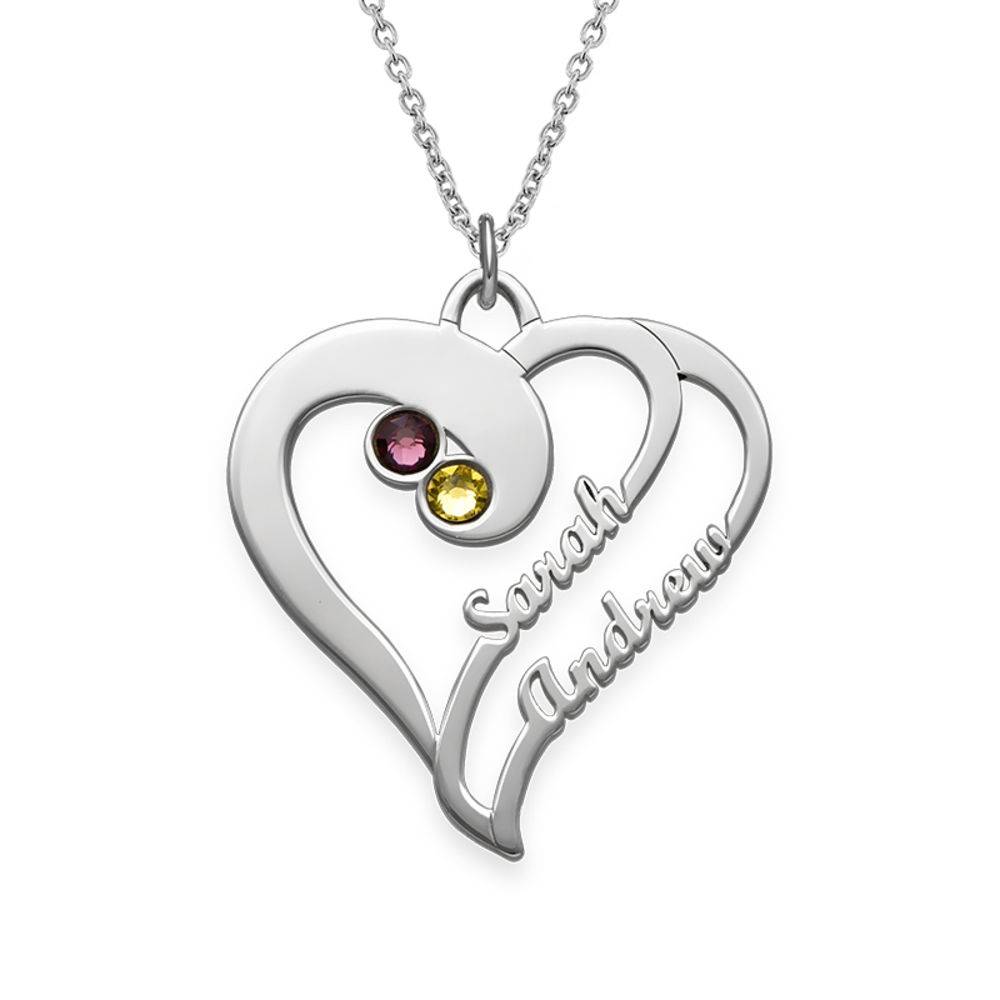 Collar Dos Corazones en Uno con Piedras de Nacimiento en Plata X-1 foto de producto