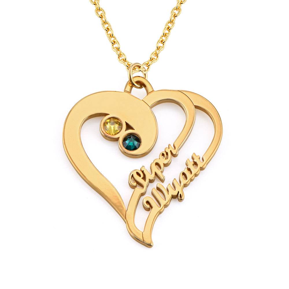 Collar Dos Corazones en Uno con Piedras de Nacimiento en Vermeil de Oro-1 foto de producto