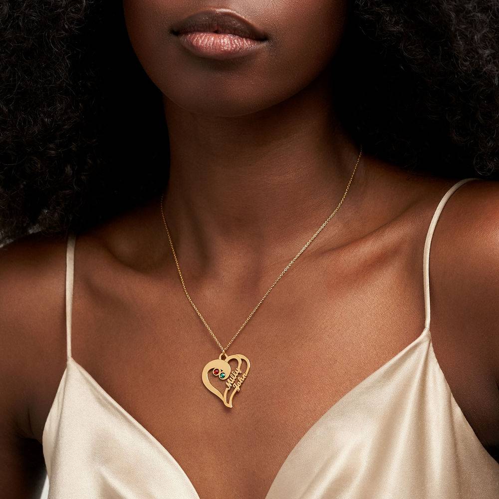 Collar Dos Corazones en Uno con Piedras de Nacimiento en Vermeil de Oro-2 foto de producto