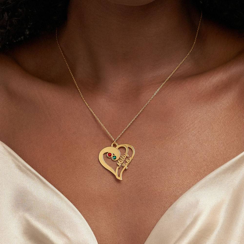 Collar Dos Corazones en Uno con Piedras de Nacimiento en Vermeil de Oro-3 foto de producto