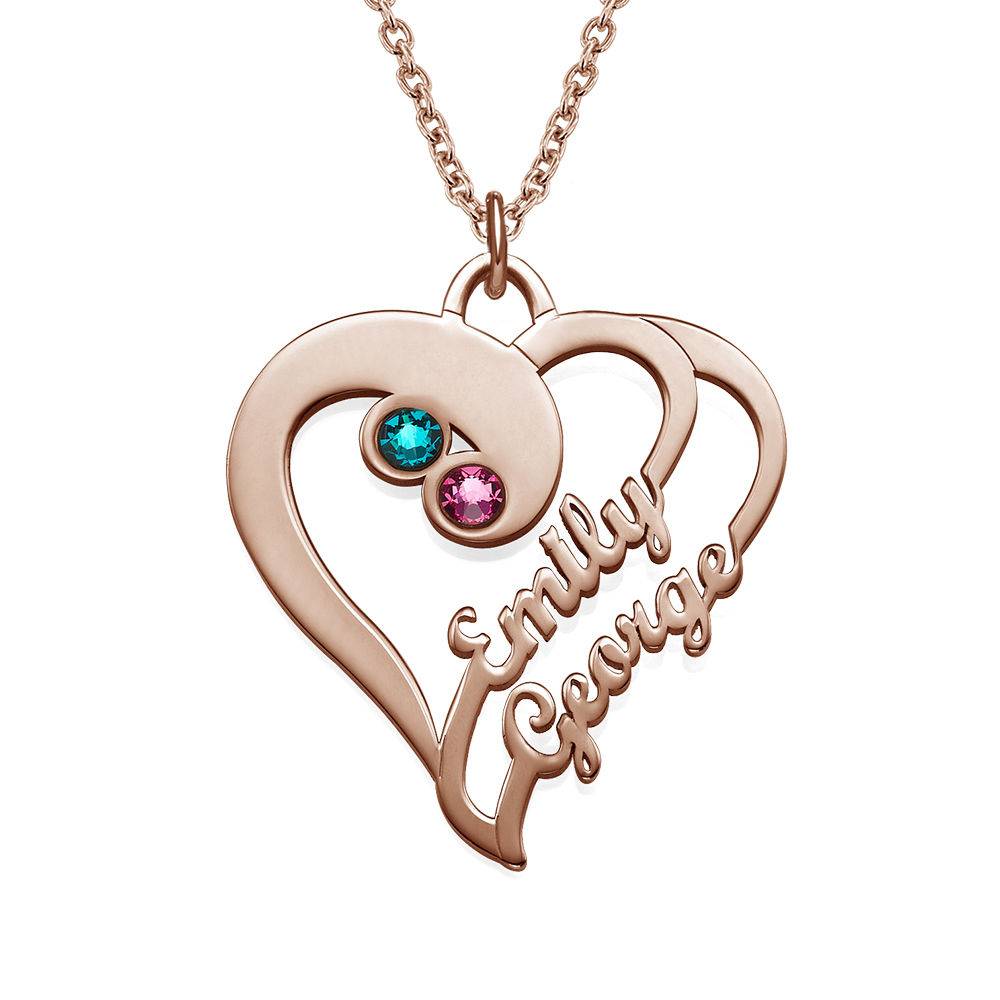 Collar Dos Corazones en Uno con Piedras de Nacimiento en Chapa de Oro Rosa-1 Collar Dos Corazones en Uno con Piedras de Nacimiento en Chapa de Oro Rosa-1 foto de producto