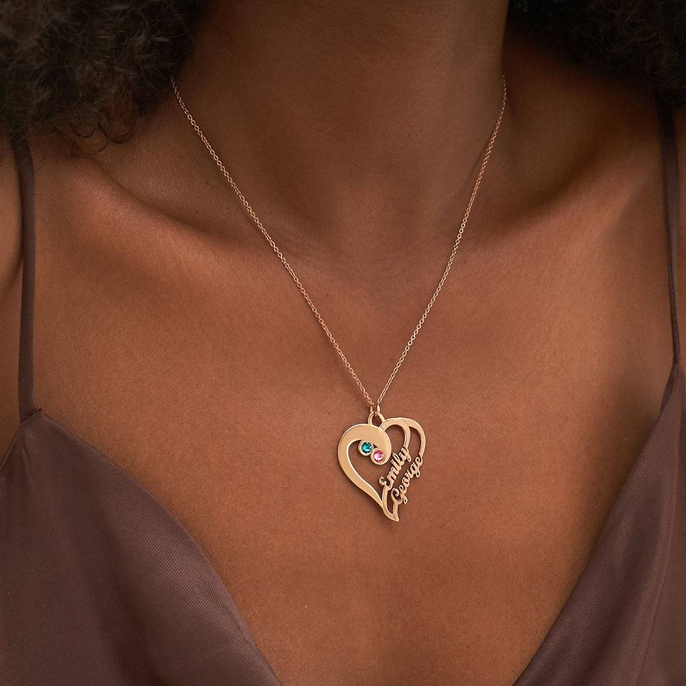 Collar Dos Corazones en Uno con Piedras de Nacimiento en Chapa de Oro Rosa-2 Collar Dos Corazones en Uno con Piedras de Nacimiento en Chapa de Oro Rosa-2 foto de producto