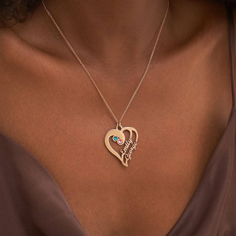 Collar Dos Corazones en Uno con Piedras de Nacimiento en Chapa de Oro Rosa-3 Collar Dos Corazones en Uno con Piedras de Nacimiento en Chapa de Oro Rosa-3 foto de producto