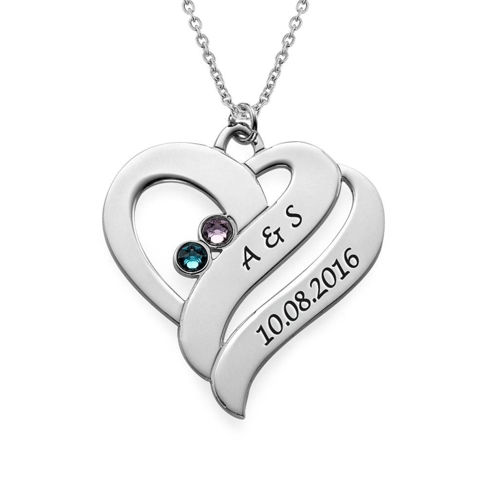 Collar Dos Corazones Por Siempre con Piedras de Nacimiento en Plata Esterlina-2 foto de producto
