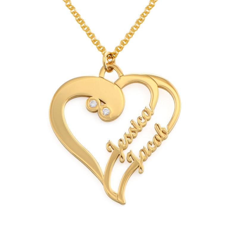 Collar Dos Corazones en Uno con Diamantes en Baño de Oro-1 Collar Dos Corazones en Uno con Diamantes en Baño de Oro-1 foto de producto
