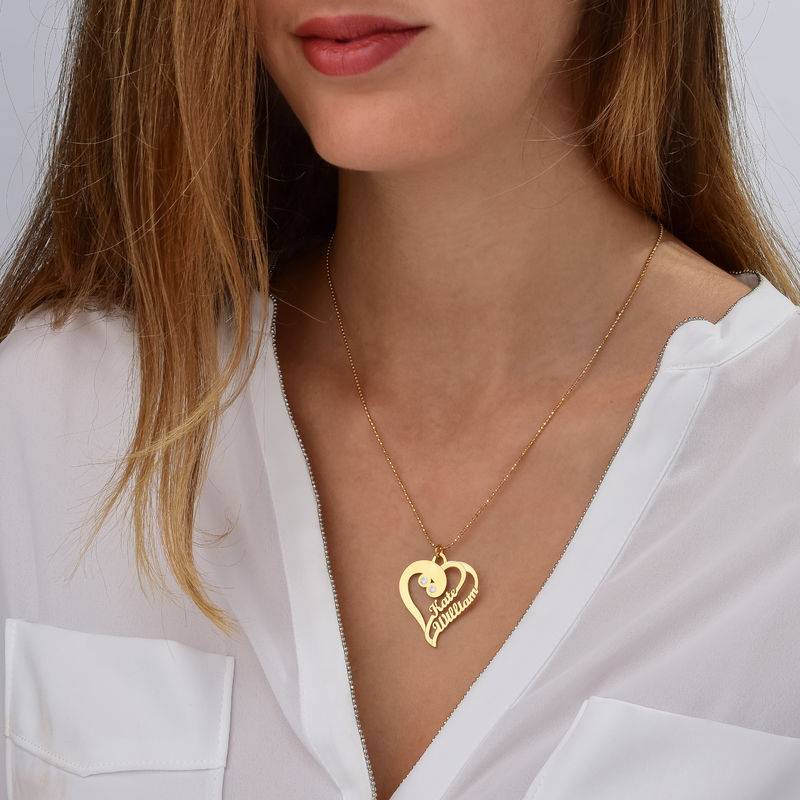 Collar Dos Corazones en Uno con Diamantes en Baño de Oro-2 Collar Dos Corazones en Uno con Diamantes en Baño de Oro-2 foto de producto