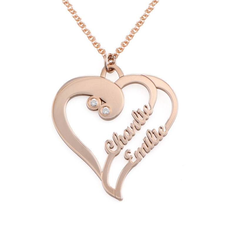 Collar Dos Corazones en Uno con Diamantes en Chapa de Oro Rosa-1 foto de producto