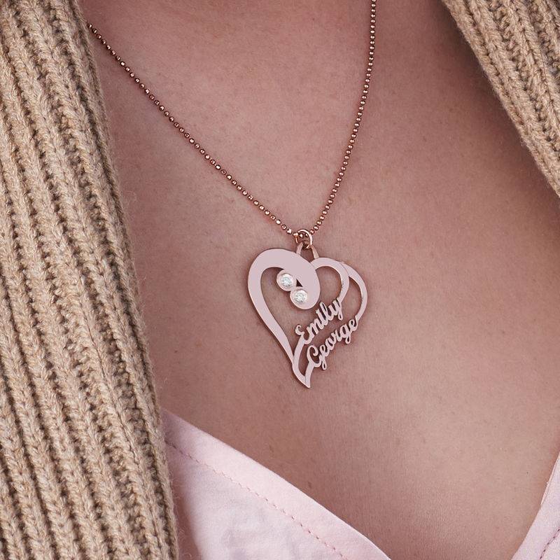 Collar Dos Corazones en Uno con Diamantes en Chapa de Oro Rosa-3 foto de producto