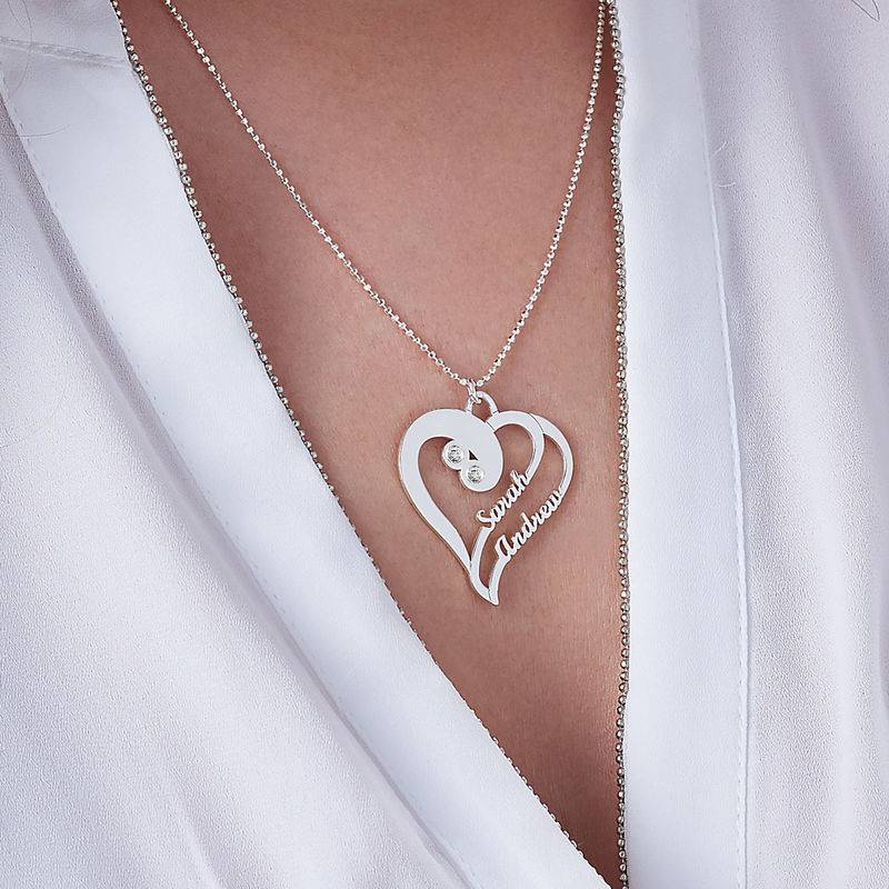 Collar Dos Corazones en Uno con Diamantes en Plata-3 Collar Dos Corazones en Uno con Diamantes en Plata-3 foto de producto
