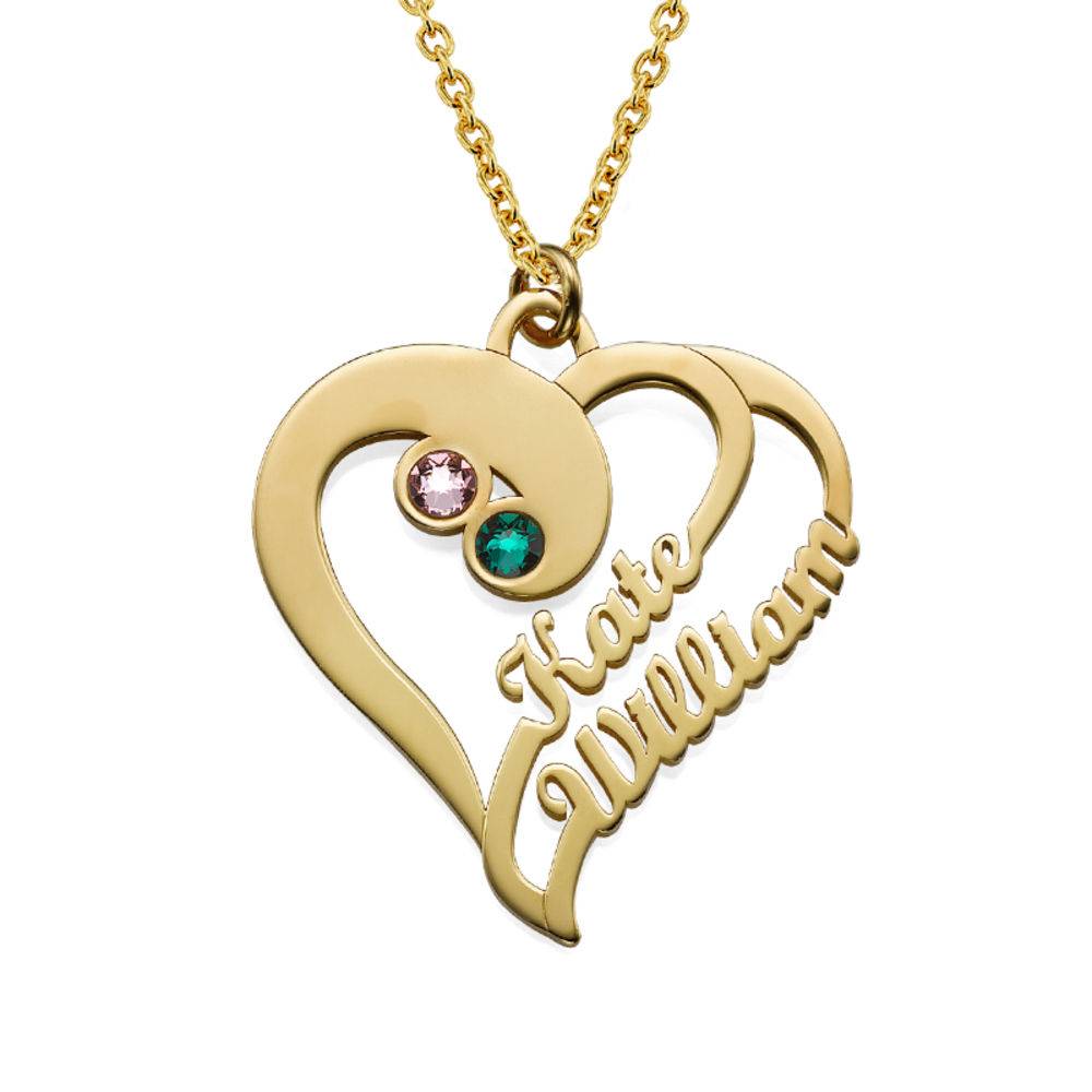Collar Dos Corazones en Uno con Piedras de Nacimiento en Baño de Oro X-1 foto de producto