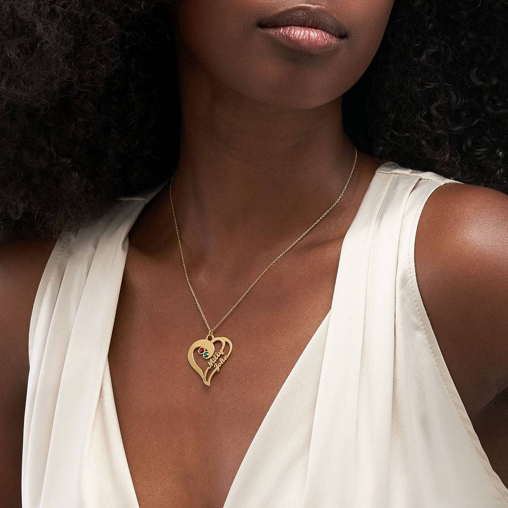 Collar Dos Corazones en Uno con Piedras de Nacimiento en Baño de Oro X-2 foto de producto