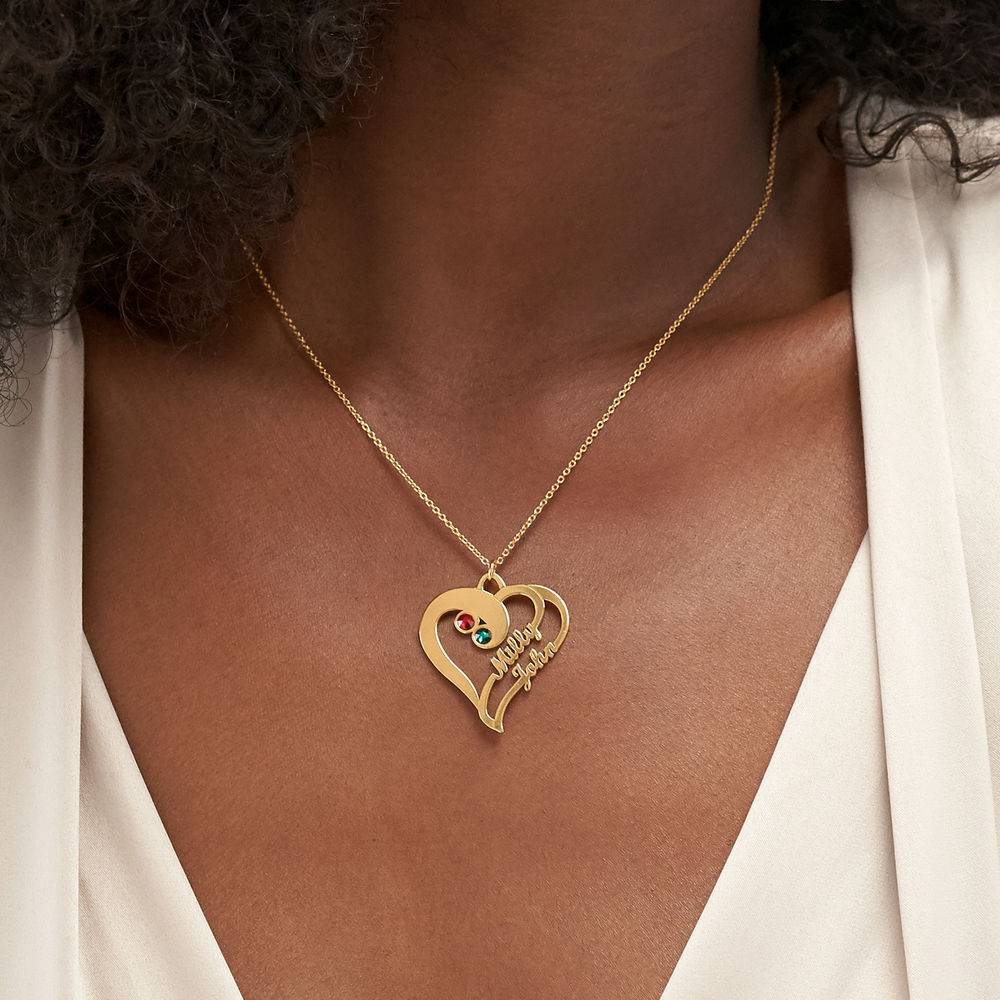 Collar Dos Corazones en Uno con Piedras de Nacimiento en Baño de Oro X-3 foto de producto