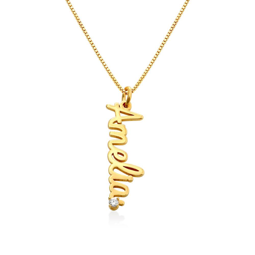 Collar con Nombre Vertical en Cursiva con Diamante en Baño de Oro-1 Collar con Nombre Vertical en Cursiva con Diamante en Baño de Oro-1 foto de producto