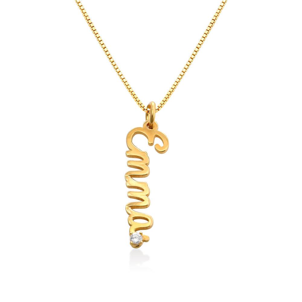 Collar con Nombre Vertical en Cursiva con Diamante en Vermeil de Oro-1 foto de producto