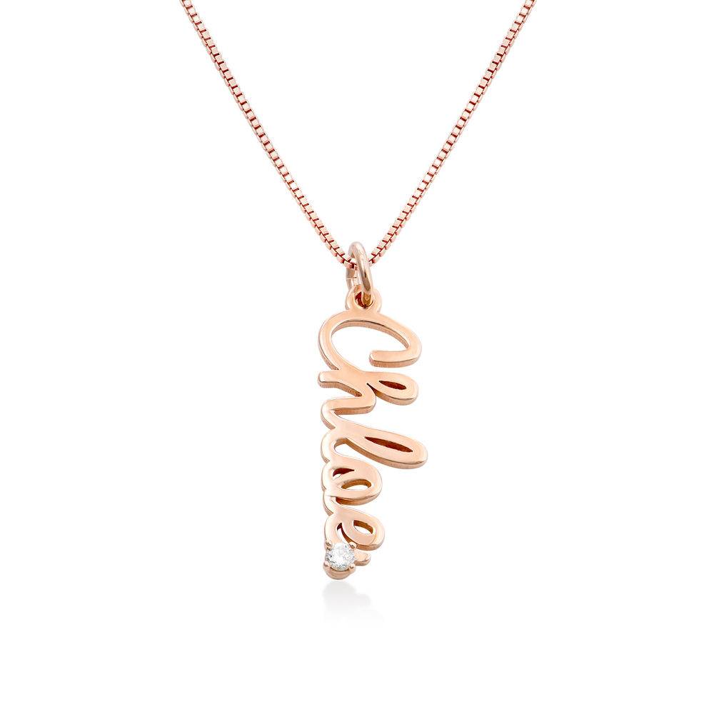 Collar con Nombre Vertical en Cursiva con Diamante en Chapa de Oro Rosa-1 Collar con Nombre Vertical en Cursiva con Diamante en Chapa de Oro Rosa-1 foto de producto