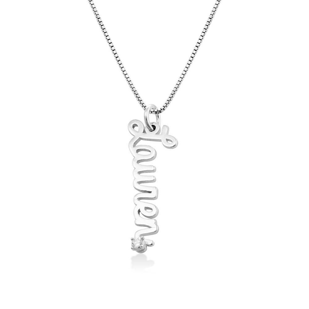 Collar con Nombre Vertical en Cursiva con Diamante en Plata Esterlina-1 foto de producto